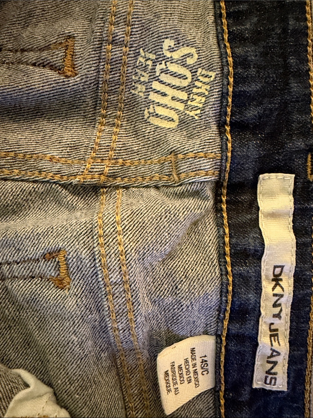 DKNY Light Blue Denim Wide Leg Jeans with Gold Stitching